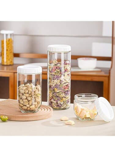 HYTTER Sealed Clear Glass Canning Jars, Spice Food Storage Containers for Kitchen - Good Sealing, Wide Mouth, Sturdy and Durable, Stackable (5)
