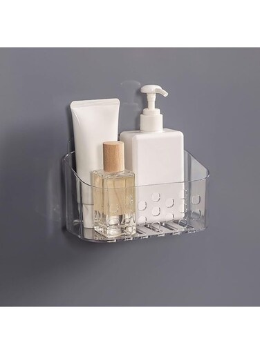 SYOSI Shower Caddy, Small Shower Basket, Bathroom Storage Shel, Shower Basket with Suction Cups,Wall Mounted No Drilling Adhesive Storage for Bathroom and Kitchen, Clear Plastic