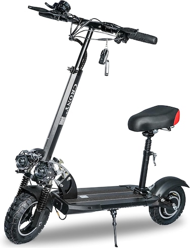 كروني سكوتر كهربائي V10 برو للبالغين والاطفال، نظام تعليق مزدوج وفرامل مزدوجة، مصابيح امامية LED ثلاثية ومصابيح قاعدة LED، سرعة 45-68 كم/ساعة، سكوتر الكتروني للطرق الوعرة 10 انش، ازرق