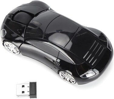 2.4GHz Wireless Car Mouse, 3D Sport Car Shape Ergonomic Optical Gaming Mice with USB Receiver, Racing Car Shape 1600 DPI Computer Mouse with LED Light for PC Laptop Computer (Black)