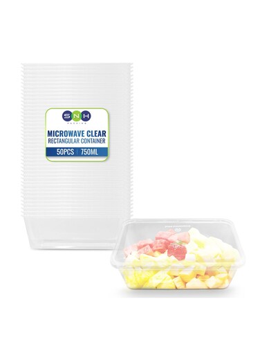 Packing 50 Pack Clear Rectangular 750ml Microwave-Safe Food Containers with Lids Transparent Plastic Meal Prep and Food Storage Boxes Reusable Lunch and Takeaway Containers