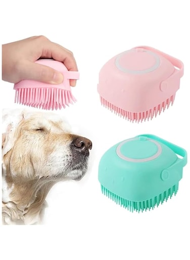 Aputue Pet Bath Brush, 2 Pack Massage Brush Hair Fur Grooming Cleaning Brush Soft Silicone Dog Shampoo Brush, Shampoo Dispenser for Short Long Haired Dogs and Cats Washing