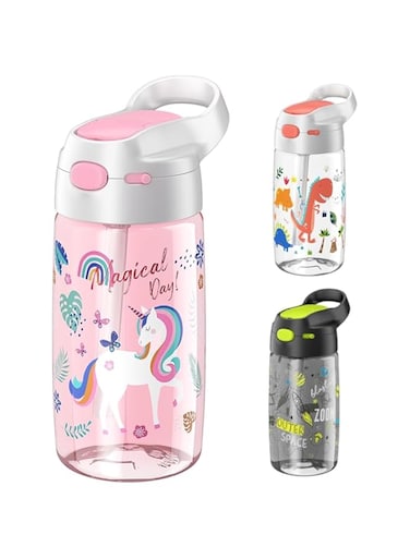 Jeko &amp; Jeko Kid's 450ml Tritan Water Bottle Ideal for Preschool to Elementary   Spill-Proof   BPA-Free, Straw Cover (Rainbow Unicorn Dreamscape, Magic Meadows)