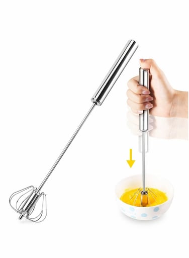 Stainless Steel Semi-Automatic Whisk - Easy Handheld Egg Beater for Cream, Mixing, and Stirring (Silver)