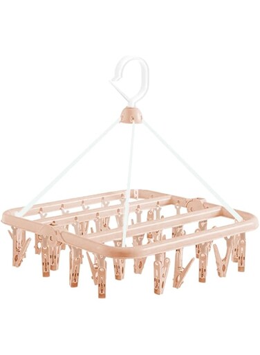 MARGOUN Clothes Drying Hanger with 32 Clips and Drip Foldable Hanging Rack (Light Pink B)