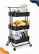 3-Tier Utility Rolling Cart With Handle Multifunction Storage Removable Storage Trolley Kitchen And Bathroom Home Storage Organizer Black Colour