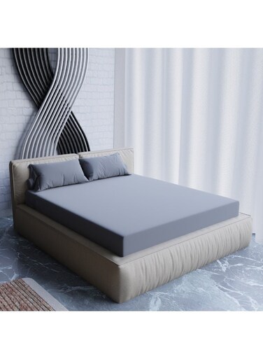 Cotton Premium Microfiber Plain Fitted Sheet &acirc;&euro;&ldquo; Light Gray &acirc;&euro;&ldquo; 150 x 200 cm with 2 Pillowcases   Soft, Elastic, Wrinkle-Resistant Bed Sheet Set