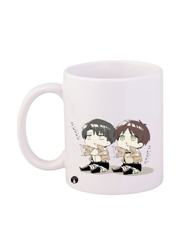 Durable Heat-resistant Thick Wall Designed Ergonomic Handled Attack On Titan Printed Mug White/Brown/Grey