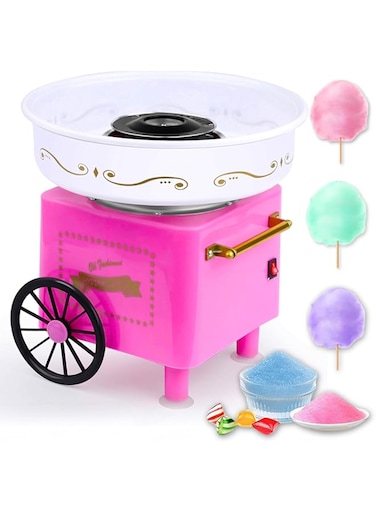 Supremium Mini Cotton Candy Machine - Vintage Pink Hard Sugar Floss Maker Kit for Kids Birthday Parties, DIY Homemade Treats, Includes Bamboo Sticks &amp; Scoop - Perfect Gift for Kids' Birthday Parties