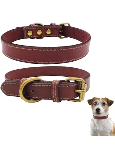 PETSARY Classic Genuine Leather Dog Collar   Safety &amp; Comfort Quick Release Buckle   Soft Wide Heavy Duty Collars with Durable Metal Hardware D-Ring Dog Collar (XX Small, Brown)