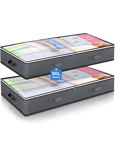 Under Bed Storage Containers, 90L Underbed Toy Organizers and Clothing Storage Bags, Closet Storage Bins with Clear Window for Organizing Blanket Comforter Bedding Clothes Bedroom Dorm, 2 Pack