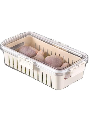 WESTCH Airtight Fruit Storage Containers for Fridge with Lids &amp; Handle, Stackable Vegetable Strainer Box High-Capacity,Refrigerator Organizer Box (1 Drain Basket in One Box - Low Size)