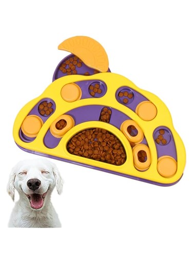 Dog Puzzle Toys,Interactive Treat Puzzle Dog Toy,Dog Food Puzzle Feeder Toys for IQ Training &amp; Mental Enrichment,for Puppies, Cats, Small, Medium, Large Dogs (yellow+purple)