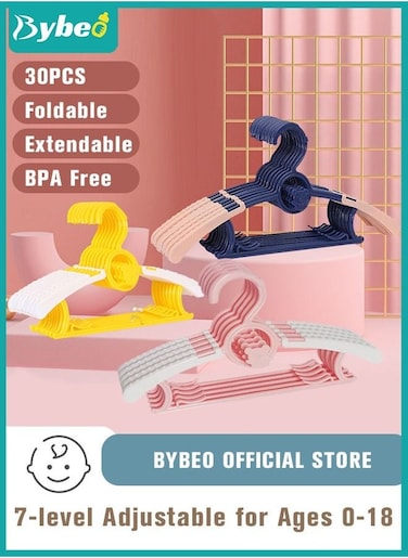 Baby 30PCS Nursery Closet Hangers 28-36cm PP Adjustable Infant Cloth Pant Coat Hanger for Newborn Girl and Boy Toddlers Kids