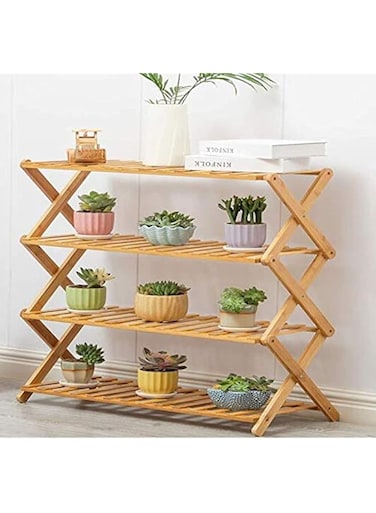 eWINNER 4 layers Wooden Bamboo Plant Flower Stand Plant Shelf Standing Flower Pots Shelf Flower Pots Rack Display for Indoor Outdoor Use Show Less