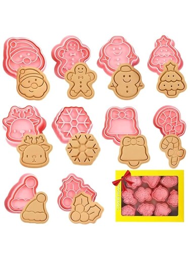 JKWINS 10 Pieces Christmas Cookie Cutters Snowman, Elk, Christmas tree Socks Mini Christmas Cookie Stamps Christmas Shapes 3D Plastic Cookie Cutters for Kids Fondant Cookie Baking
