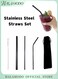 Stainless Steel Straws Set of 2pcs Direct Straws &amp; 1pc Curved Straw &amp; 1pc Cleaning Brush &amp; 1pc Portable Bag Reusable Replacement Black Metal Straws for Cold &amp; Hot Drinking