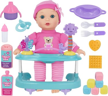New Adventures Kids' Cuddle Cuddle Kids: 11' Its Playtime Set - Doll with Wheel Playcenter &amp; Accessories, Pink Bear Outfit, Ages 2+