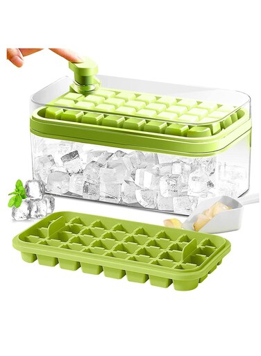 Ice Cube Tray with Lid and Bin,2 Pack for Freezer,One Button Press 64 Pcs Mold