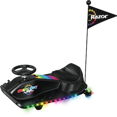 Crazy Cart Shift Lightshow - Drifting Go-Kart For Kids By Razor, Multi-Color LED Lights, Power Core Hub Motor, Variable-Speed Foot Pedal Accelerator, Rechargeable Battery, Top Speed Control Switch