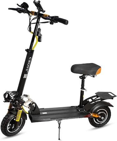 Crony V10+ Pro Electric Scooter For Adults, Front/Rear Suspension &amp; Brake, Bluetooth Speaker, Safety With Phone Holder&amp;Rearview Mirror, Front Storage Bag, LED Base Lights, 45-68 Km/H Max Speed