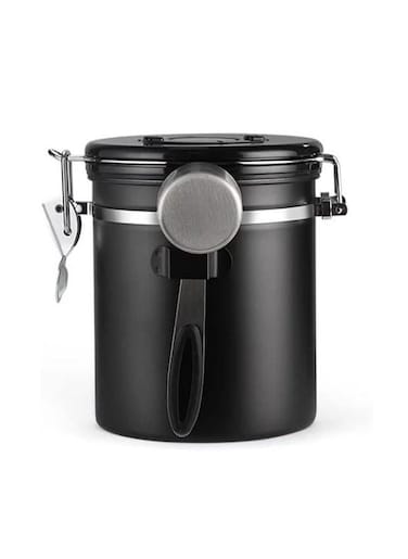 Coffee Canister Airtight Vacuum Stainless Steel Kitchen Food Storage Container with Date Tracker and Scoop for Beans Grounds Tea Flour Cereal Sugar (Black, 1.8L)