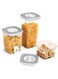 ZAYNEST Food Storage Container (Set of 3) - Airtight Cereal &amp; Dry Food Canisters w/Rotating Lids, Stackable Design, BPA-Free, Leak-Proof Kitchen Organizer For Flour, Sugar, Nuts (Gray Lid)