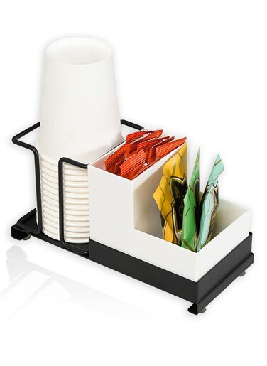 Metal Coffee Station Organizer, 10 oz Disposable Coffee Paper Cups Holder with Straws, Tea Bags, Coffee Pods Organizer for Home, Office, Hotel, Bathroom Counter