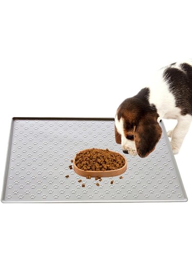 STAYOUNG Silicone Pet Placemats - Pet Feeding Bowl Placemats, Waterproof And Non-Slip, Prevent Food Residues From Splashing On The Floor, Suitable for Cats And Puppies (Light Grey)