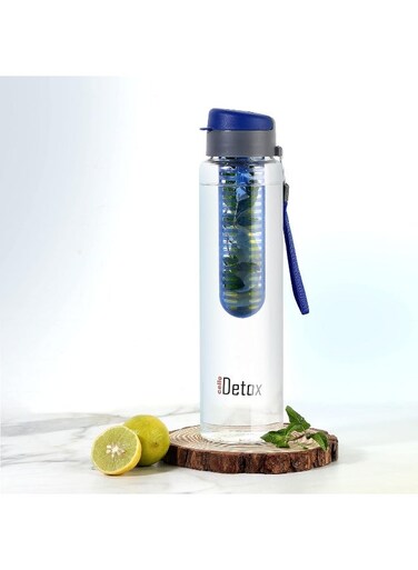 Detox Fruit &amp; Tea Infuser Glass Water Bottle Leak Proof BPA Free Durable, 750ml, Blue (Pack of 1)