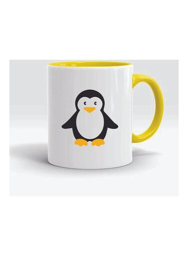 Cute Penguin Ceramic Printed Mug Yellow/White/Black 325ml