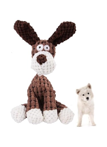 BEONE Dog Toys, Pet Chewing and Molar Toy, Squeaky Interactive Plush Dog Toys, for Small Medium Large Breed Chewer Squeaky Toy (Brown Dog)