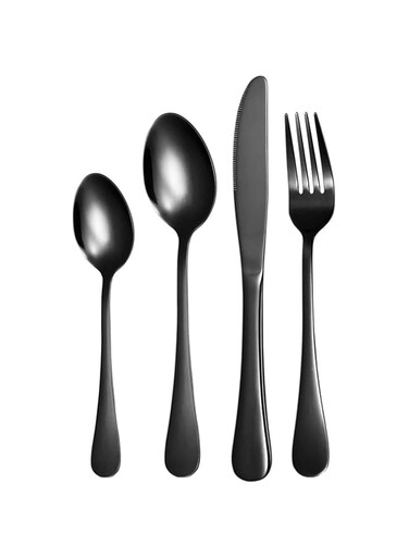 WinCheer Silverware Set for 6, 24 Pieces Flatware Cutlery Set Stainless Steel Dinnerware Tableware Service Set, Include Dinner Knives, Dinner Forks, Dinner Spoons, Teaspoons, Dishwasher Safe (Black)