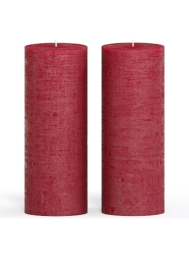 CANDWAX 3x8 Pillar Candle Set of 2 - Decorative Rustic Candles Unscented and No Drip Candles - Ideal as Wedding Candles or Large Candles for Home Interior - Bordeaux Candles