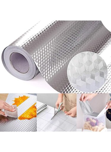 Beminh Kitchen Wallpaper Oil Proof Sticker Aluminum Foil Backsplash Self-Adhesive Contact Paper Cabinet Liner Waterproof and Heat Resistant Peel and Stick Wallpaper (15.7X197 Inches)