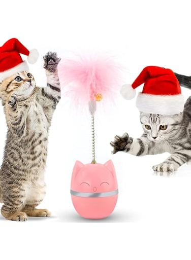 SUCITY Interactive Tumbler Cat Toys, Fun Physical Exercise Puzzle Kitten Toys, Tumbler Toy Funny Kitten Toys with Feather and Bell Cat Toys for Indoor.