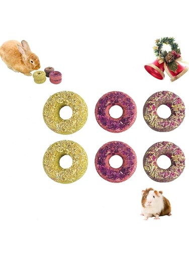 FDTY 6PCS Rabbit Chew Toys Donuts All Natural Bunny Toys for Rabbits,Intestine and Teeth Health Toys for Guinea Pig/Rabbit,Guinea Pig Bunny Chinchilla Hamster Treats