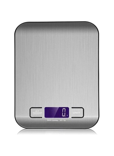 SKEIDO Digital Food Scale Kitchen Scale with 1g/0.03oz Accuracy Resolution, 6 Unit/Adjustable Shutdown Time/HD LCD/Stainless Steel,for Baking and Cooking (AAA Batteries Included) Silver (5Kg/1g)