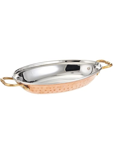 RAJ COPPER KADAI SERVING DISH, 21.5 CM , COPPER, TCOD02, INDIAN KADAI , SERVING BOWL , COPPER KADAI , DOUBLE HANDLE SERVING BOWL