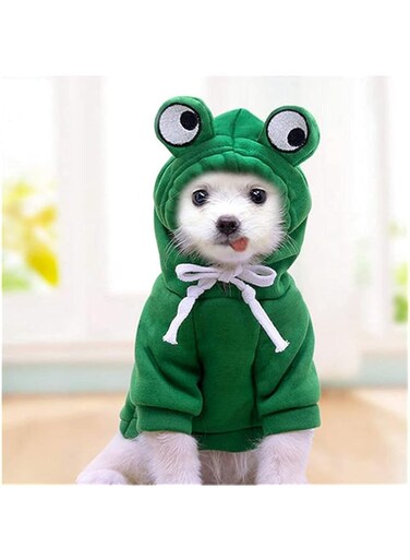 Fashion Focus On New Winter Dog Hoodie Sweatshirts with Pockets Cotton Warm Dog Clothes for Small Dogs Coat Clothing Puppy Cat Custume (Small, Frog)