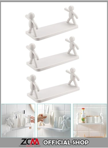 3-Piece Small People Simple Wall Mounted Storage Rack Organizer White