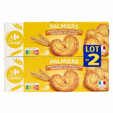 Carrefour Classic Palmier Puff Pastry Biscuits, 100g, Pack of 2