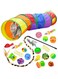 Nnewvante 20 PCS Cat Kitten Toys Set, Collapsible Cat Tunnels for Indoor Cats, Interactive Cat Feather Toy Fluffy Mouse Crinkle Balls Toys for Cat Puppy Kitty Kitten Rabbit (A-Rainbow)