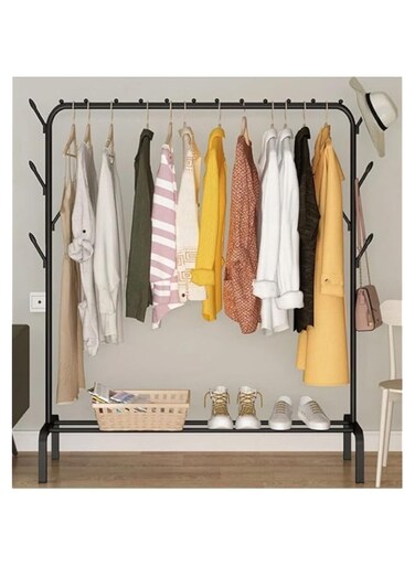Dubai Gallery Clothes Rack Floor Bedroom Household Simple Single Pole Indoor Drying Folding Hanging Clothes Storage Black