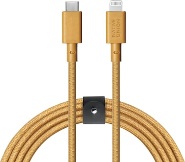 Native Union Belt USB-C To Lightning Cable 10Ft - Braided Nylon PD Cable, With Leather Strap, For Apple iPhone 14/13/12/Pro/Max, 11/Pro/Max, XS/XR/X/Max, 8/8 Plus, Airpods Pro - Kraft