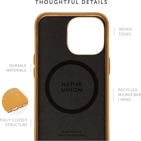 Native Union (RE) Classic Leather Case With MagSafe Compatible With iPhone 15 Pro 2023 6.1&quot;, 6-Ft Drop Protection, Made From Recycled Materials, Raised Edges, 1-Pc Construction, Kraft