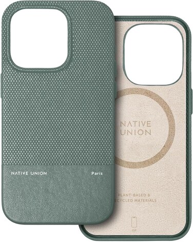 Native Union (RE) Classic Leather Case With MagSafe Compatible With iPhone 15 Pro 2023 6.1", 6-Ft Drop Protection, Made From Recycled Materials, Raised Edges, 1-PC Construction, Green