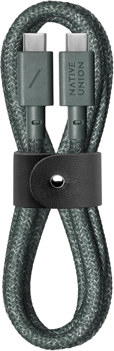 Native Union Type-C Belt Cable, USB-C To USB-C 4Ft Ultra-Strong Charging Cable Compatible With iPhone 16, 16 Plus, 16 Pro, 16 Pro Max, iPad Pro, iPad Air, Samsung S24, Flip 6, Fold 6 (Slate Green)