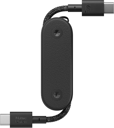 Native Union Pocket Cable 60W - Reinforced Braided USB-C To USB-C Portable Charging Cable - Compatible With iPhone 15, 15 Pro, 15 Pro Max, iPad Pro, iPad Air, Galaxy S24, Flip 5, Fold 5 (Black)