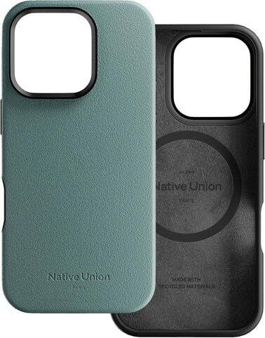 Native Union Active Case With MagSafe For Apple iPhone 16 Pro 2024, 10-Ft Drop &amp; Scratch Protection, Leather-Like Finish, Recycled Materials, Raised Edges, Wireless Charging, Slate Green